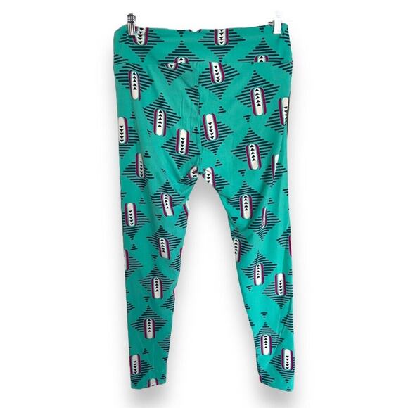 LuLaRoe Womens Leggings Sz‎ TC Mint Pink Cream Teal Art Deco 12 14 16 18 Tall - Picture 5 of 9
